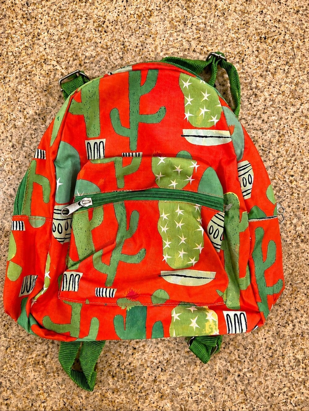 NEW Cactus Print Mini Backpack - Green on Red Size 11 Inches